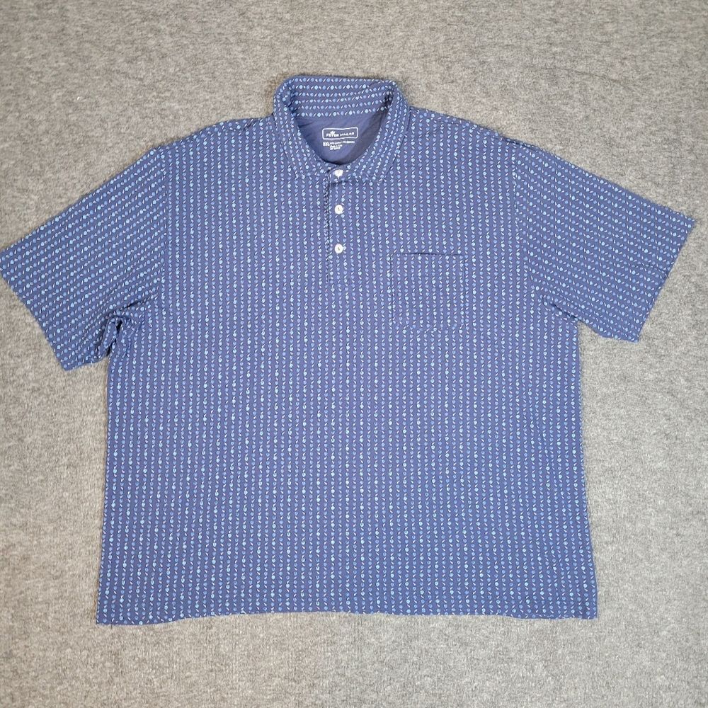 Peter Millar Men's 2XL Golf Polo Shirt Blue Short Sleeve Polka Dot Shell Print